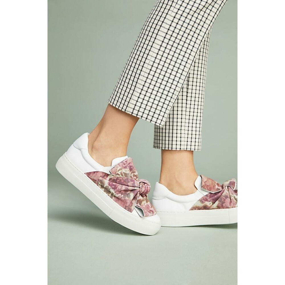 J/Slides Audra Floral Sneakers Shoes White Leather NWOB